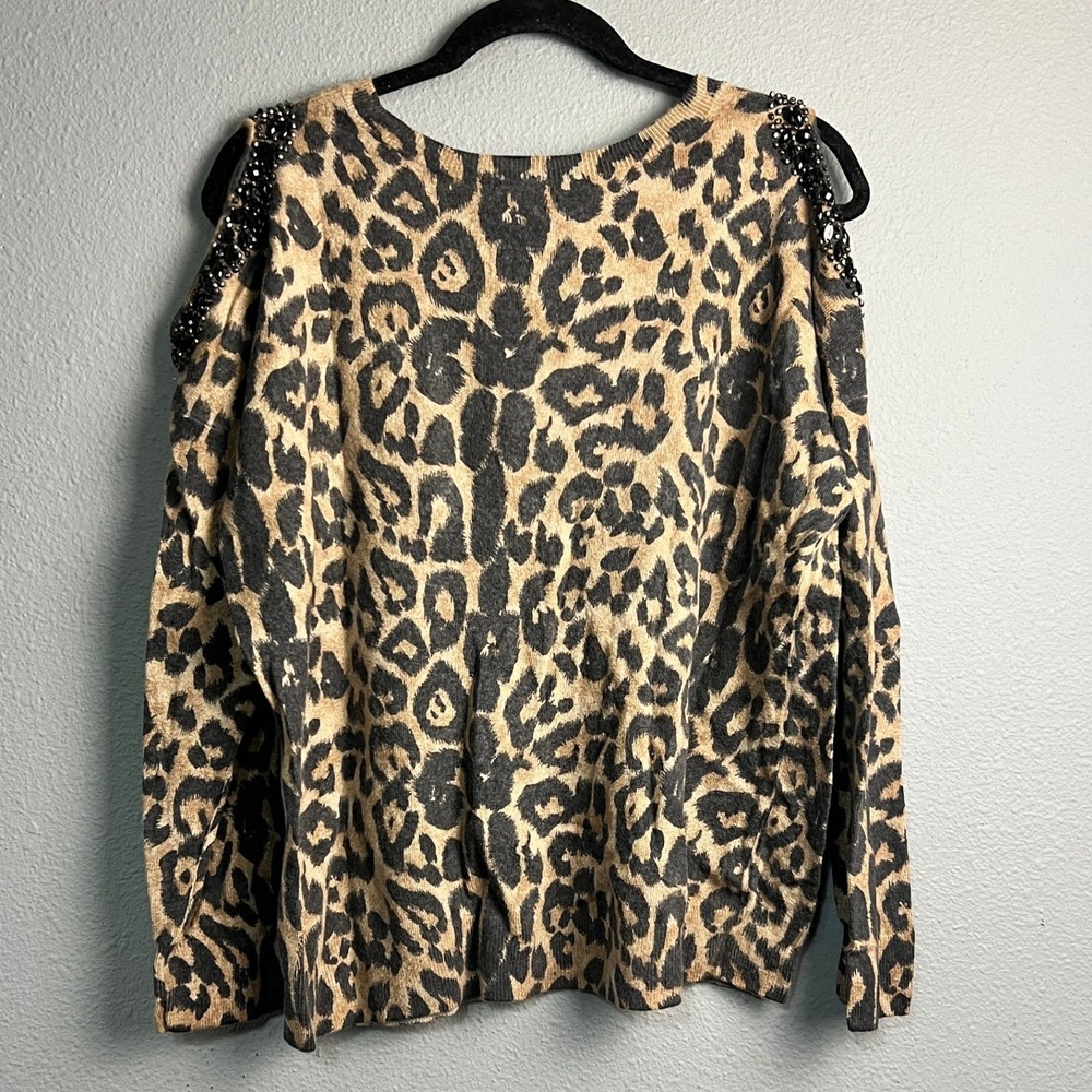 INC International Concepts Retro 1X Leopard Cold Shoulder Sweater Embellished